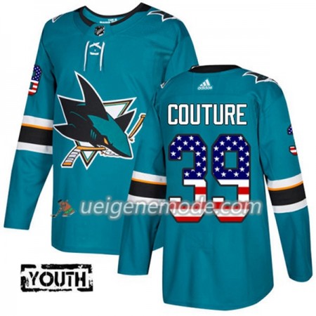 Kinder Eishockey San Jose Sharks Trikot Logan Couture 39 Adidas 2017-2018 Teal USA Flag Fashion Authentic